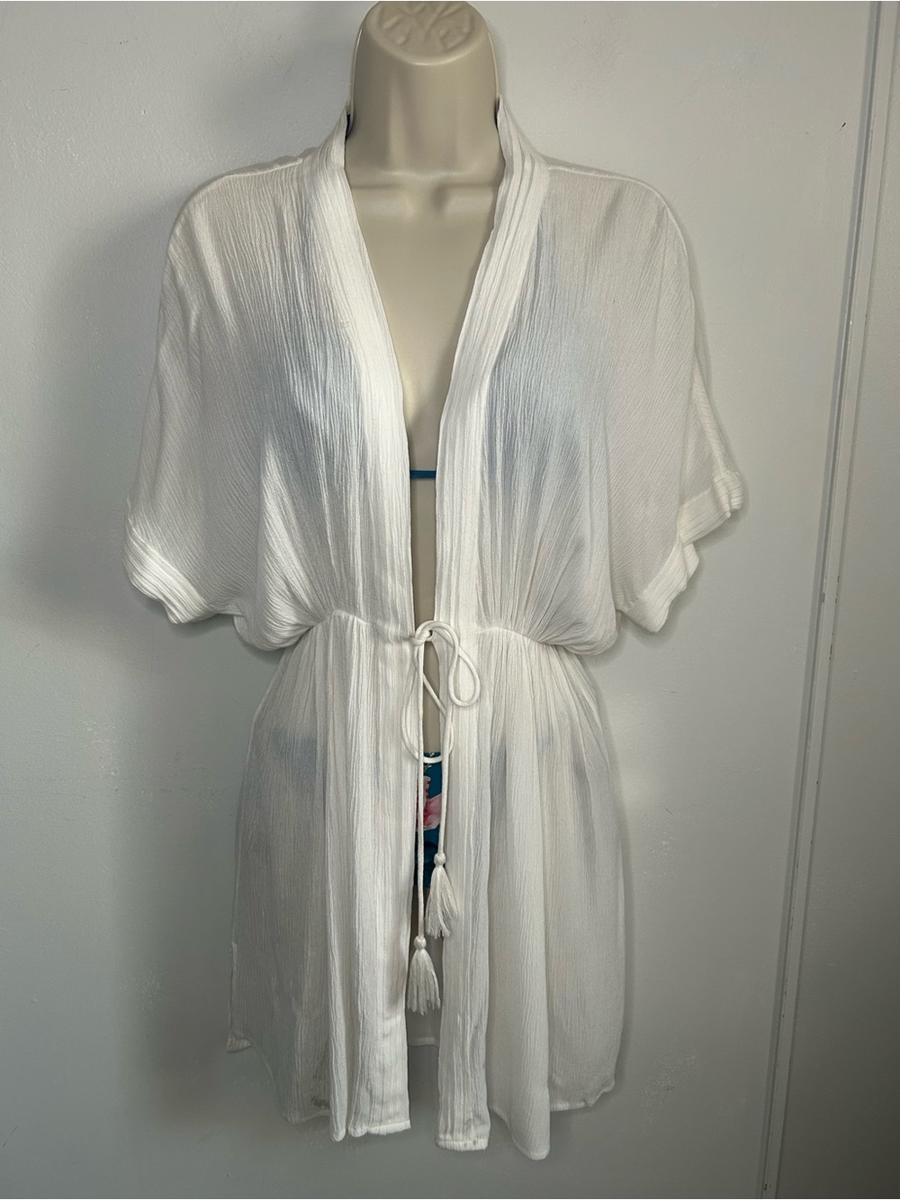 Ralph Lauren White Crinkle Tie-Waist Sheer Swim Cover-Up